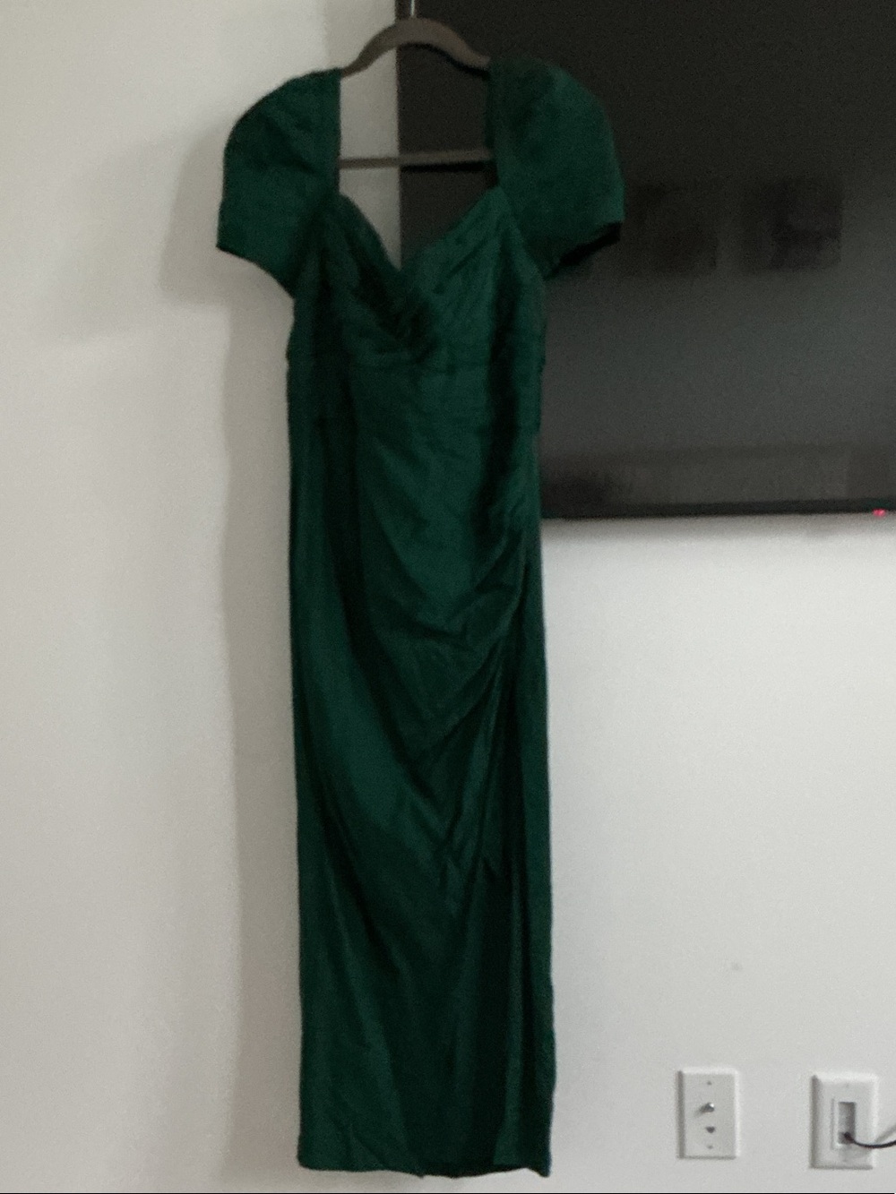 Self-Portrait Emerald Green Ruched Maxi Dress